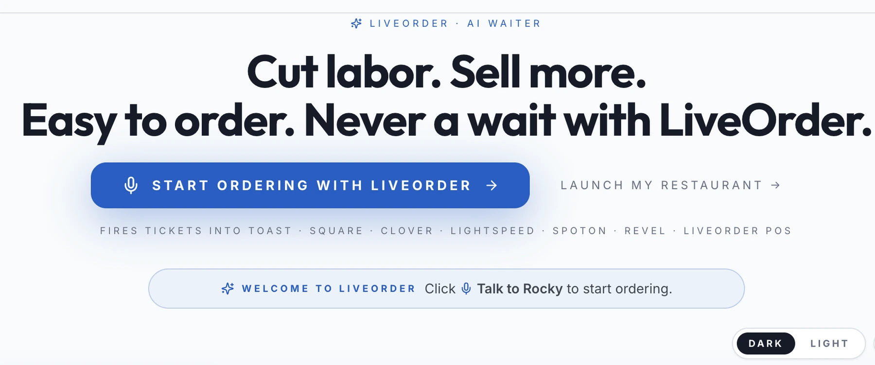 LiveOrder AI waiter kiosk, client data blurred