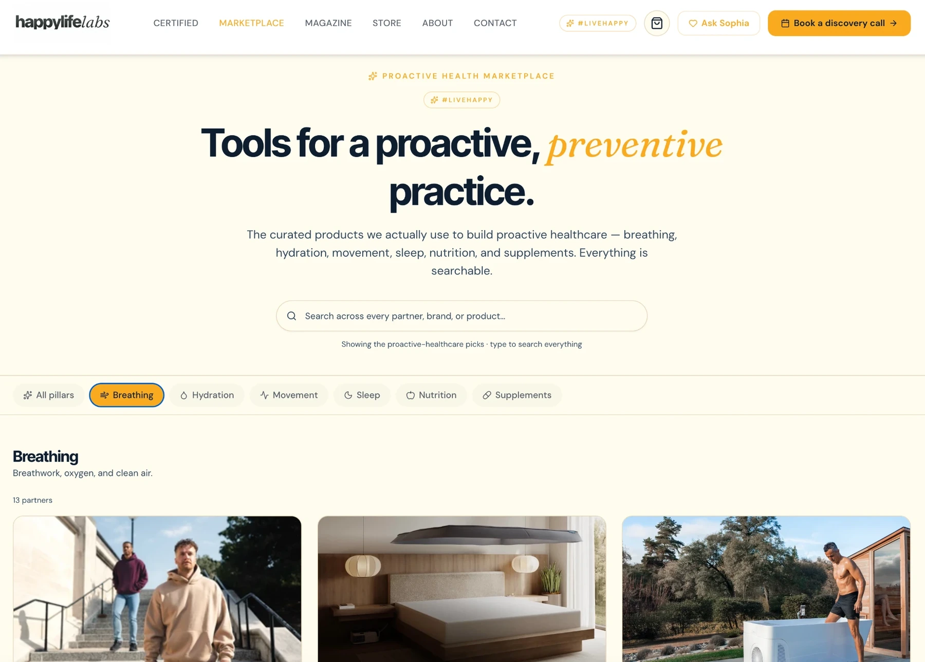Happy Life Labs marketplace, client data blurred