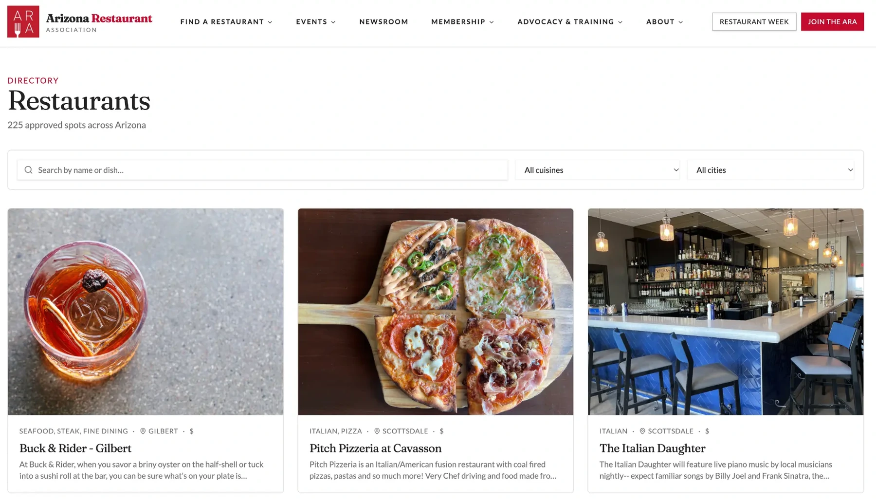Arizona Restaurant Association member directory, client data blurred